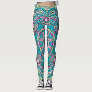 Leggings Adorables Estilo Bohemio Turquesa Y Rosa