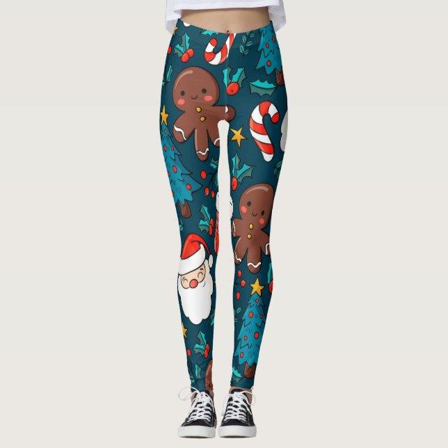 Leggings Adorables Navidades Santas Y Gingbread Hombres (Anverso)