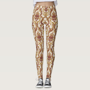 Leggings Adorno barroco de marfil con dorado y burdeos