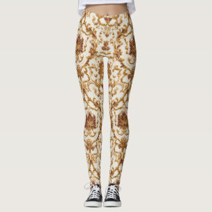 Leggings Adorno de oro barroco lujoso sobre marfil