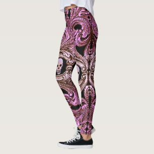 Leggings Adorno Rosa Goth con Calavera