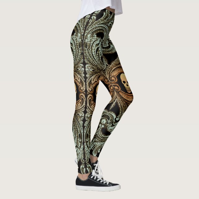 Leggings Adorno Verde Sage Gótico Con Calavera (Derecha)