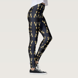 Leggings Adornos dorados de la fiesta de Navidad Azul Marin