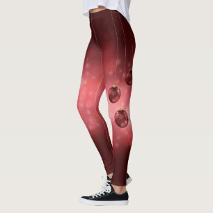Leggings Adornos Navideños Festivos Rojos Sobre Bokeh Rojo