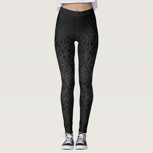 Leggings Adulación oscura de la silueta del damasco (Anverso)