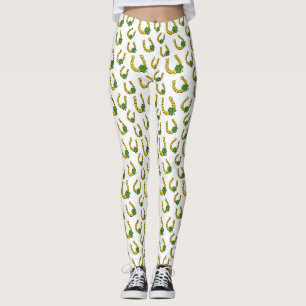 Leggings Afortunada Herradura Dorada con Shamrock on White