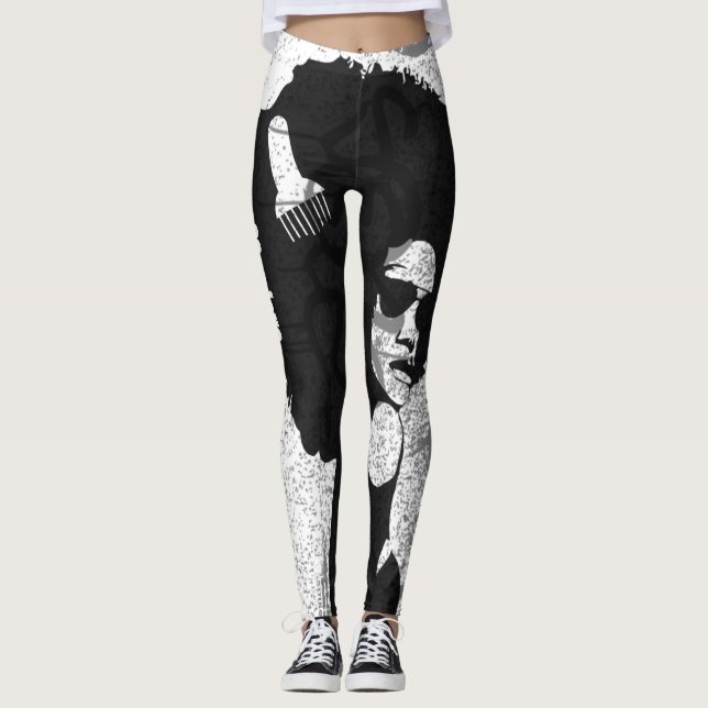 Leggings Afro del negro, del gris y de la pintada (Anverso)