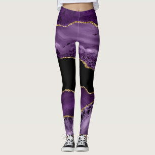 Leggings Agante morado y negro con marmol y Purpurina de or