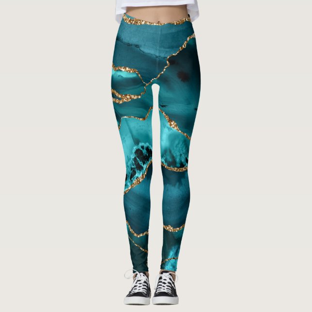 Leggings Agante Verde azulado Purpurina azul y oro (Anverso)