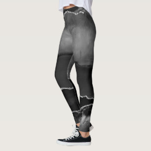 Leggings Ágata Falsa Negra Mármol Elegante Brillo Plateado