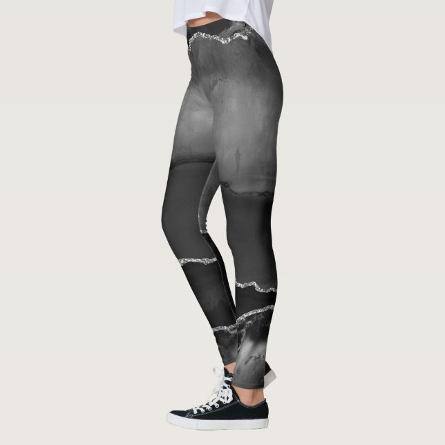 Leggings Ágata Falsa Negra Mármol Elegante Brillo Plateado (Izquierda)