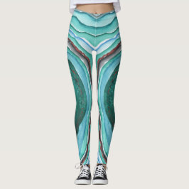Leggings Agate Geode Watercolor Pattern - Blue Green Aqua