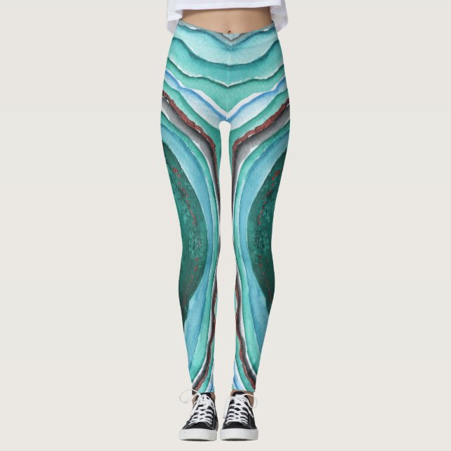 Leggings Agate Geode Watercolor Pattern - Blue Green Aqua (Anverso)