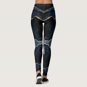 Leggings Agate Navy Blue Gold Purpurina Piernas de mármol