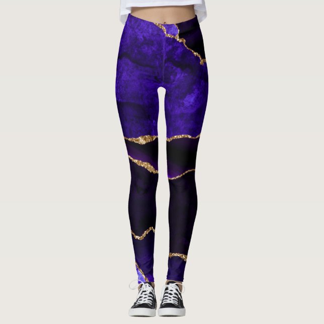 Leggings Agate Purpurina de lujo morado y oro (Anverso)