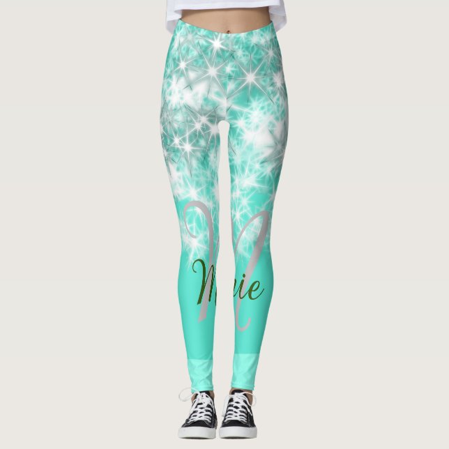 Leggings Agate verde azulado turquesa aqua monograma añadir (Anverso)
