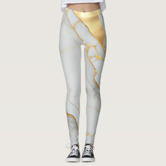 Leggings Agato de mármol blanco y Relieve metalizado dorado