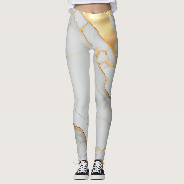 Leggings Agato de mármol blanco y Relieve metalizado dorado (Anverso)