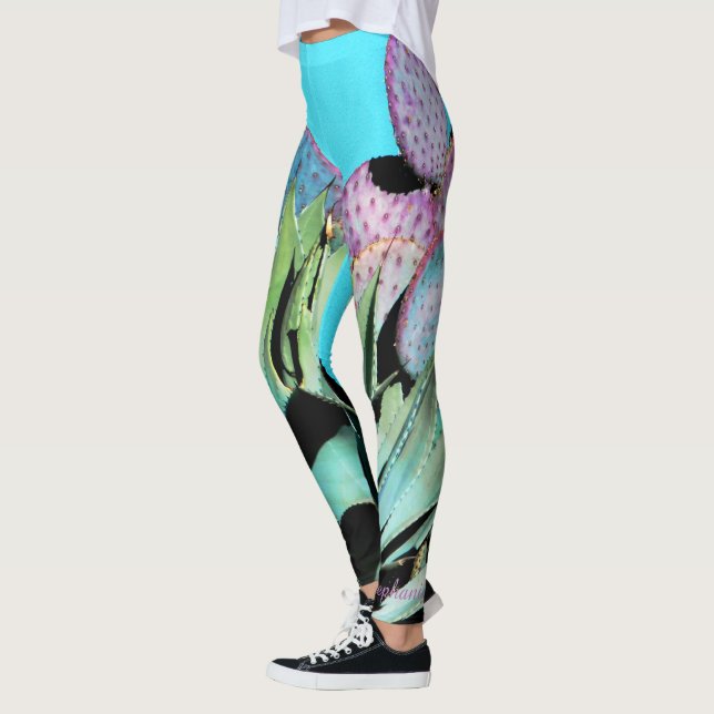 Leggings Agave, púrpura cactus, turquesa, nombre personaliz (Izquierda)
