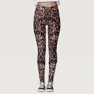 Leggings Agradable rosa Rosa Gold Damask Negro