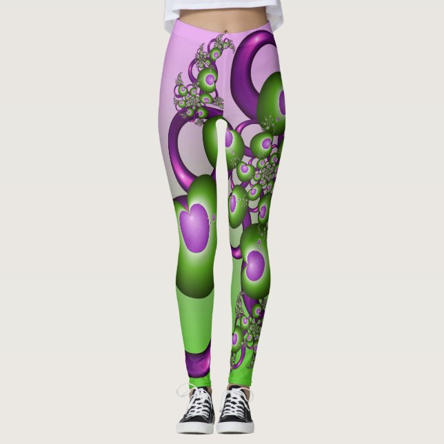 Leggings Agradables corazones verdes rosados modernos abstr (Anverso)