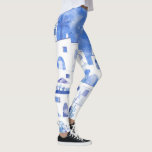 Leggings Agua de Santorini Grecia<br><div class="desc">Un cuadro de la ciudad acuarela de la hermosa isla griega de Santorini. Arte original de Nic Squirrell.</div>