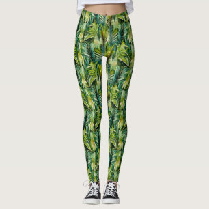 Leggings Agua verde y Verde azulada de hojas tropicales de 