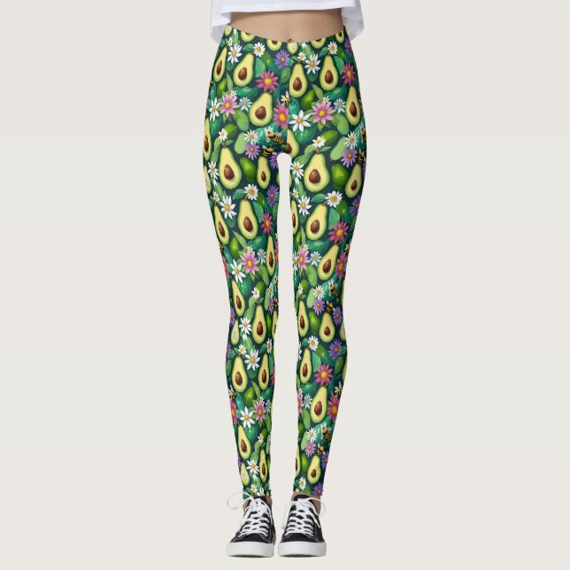 Leggings Aguacates juguetones con abejas y flores (Anverso)