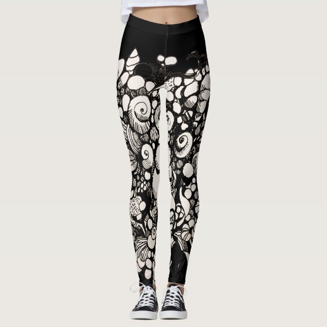 Leggings Agujas de mar en blanco y negro (Anverso)