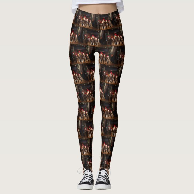 Leggings Airedale junto a la chimenea de Navidad (Anverso)