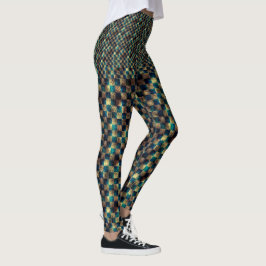 Leggings Ajedrez con efecto sucio y rayado, azul amarillo