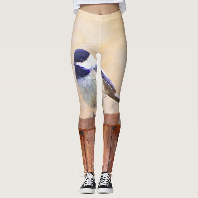 Leggings Ajedrez sobre pintura de aves original (Anverso)