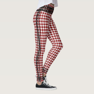Leggings Ajuste de cadena negro Houndstooth blanco rojo