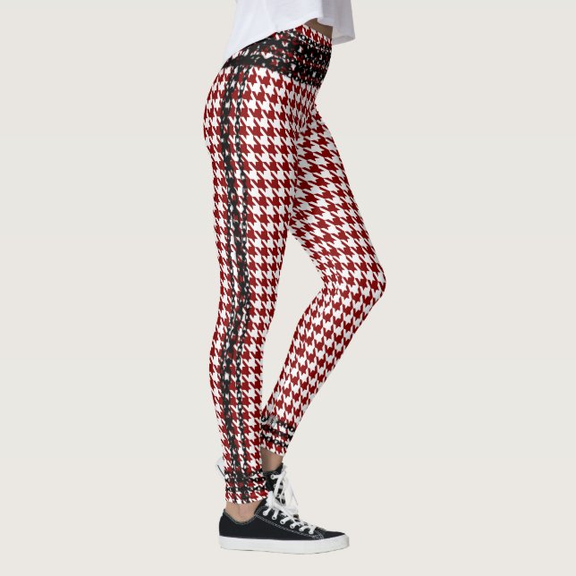 Leggings Ajuste de cadena negro Houndstooth blanco rojo (Derecha)