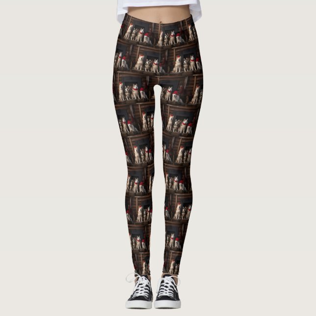 Leggings Akita por los Navidades de la chimenea (Anverso)
