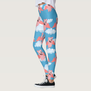 Leggings Alas rosadas de cerdo sonrientes Personalizado gra