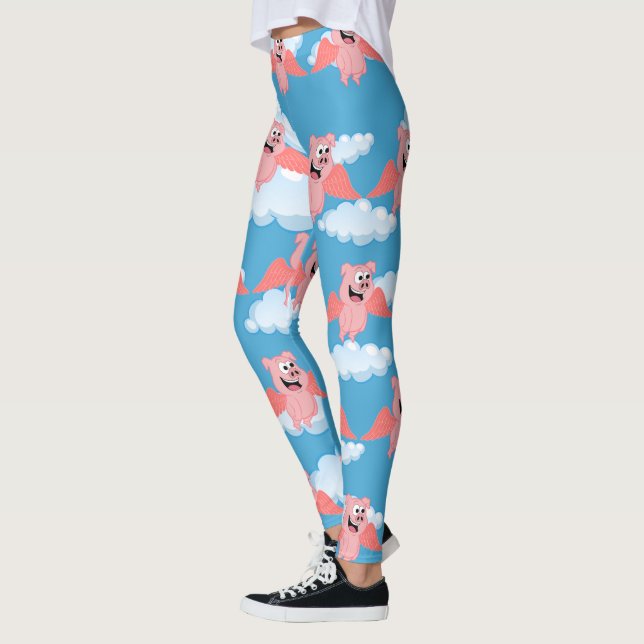 Leggings Alas rosadas de cerdo sonrientes Personalizado gra (Izquierda)