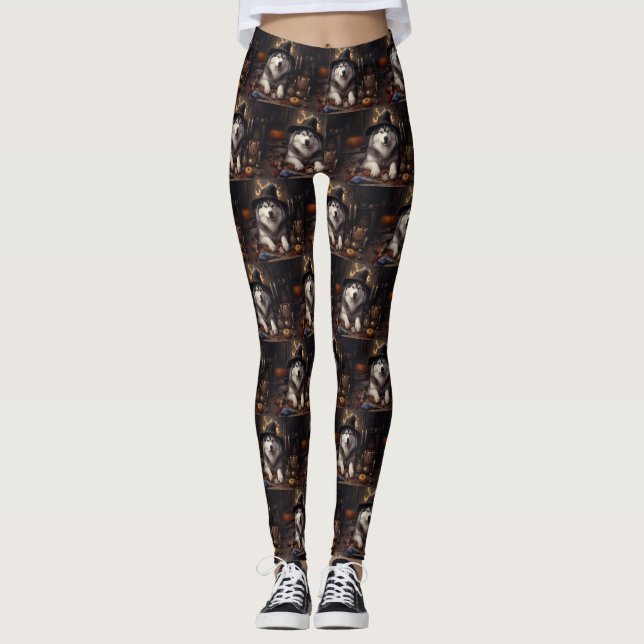 Leggings Alaskan Malamute calza calabazas de Halloween (Anverso)