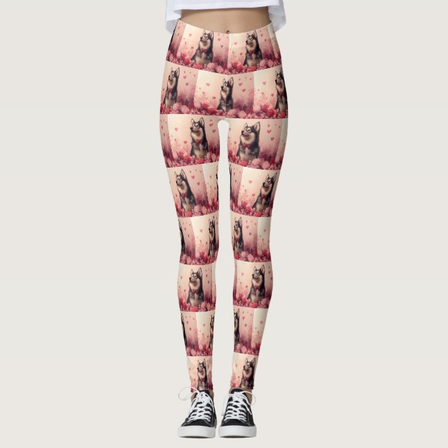 Leggings Alaskan Malamute con Rosas - El día de San Valentí (Anverso)