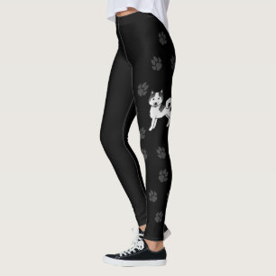 Leggings Alaskan Malamute Piebald Negro Perro y Patas Linda