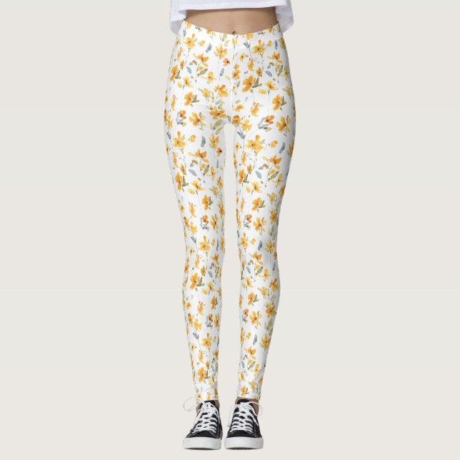 Leggings Alegre acuarela floral amarilla (Anverso)