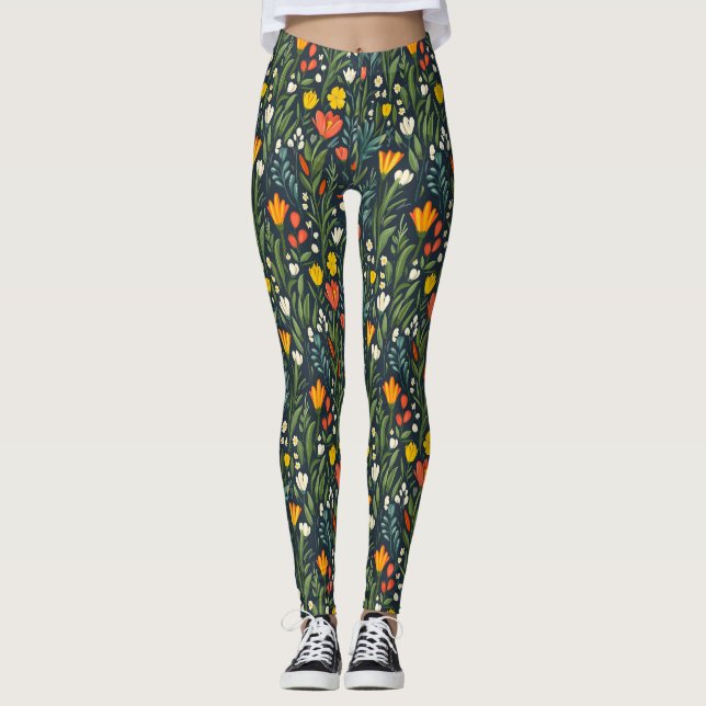 Leggings Alegría en flor: Patrón floral de primavera (Anverso)