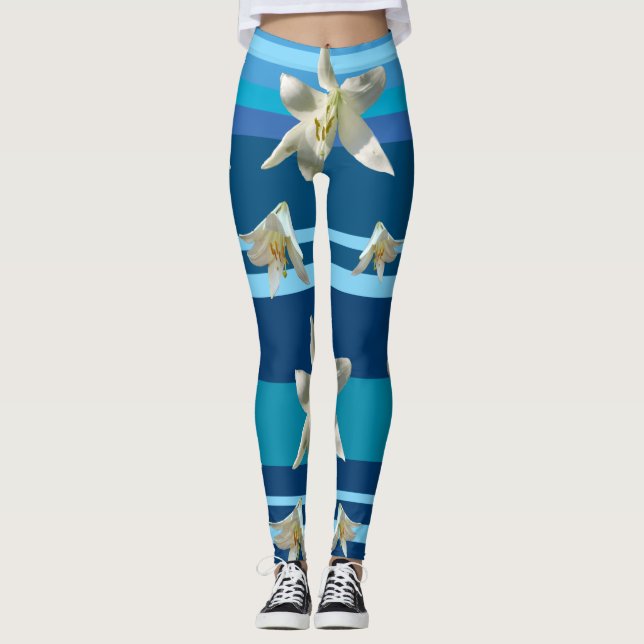 Leggings Alegría floral en piernas Personalizados azules (Anverso)