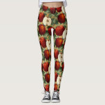 Leggings Alfabeto dorado botánico de manzana roja vintage<br><div class="desc">Estas elegantes leggings cuentan con un fondo de alfabeto dorado con manzanas rojas,  además de cortadas en rodajas y hojas verdes. ¡¡¡Úsala con estilo!! Diseñado por la artista de renombre mundial ©Tim Coffey</div>