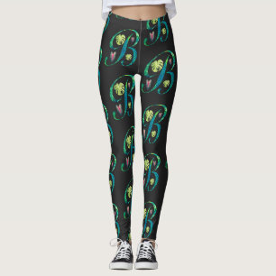 Leggings Alfabeto Tropical: B sobre negro