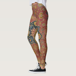Leggings Alfombra Persa Asiática de Kashan de Oro Rojo