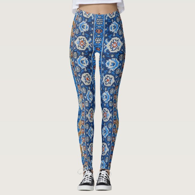 Leggings Alfombra persa oriental azul turca antigua (Anverso)