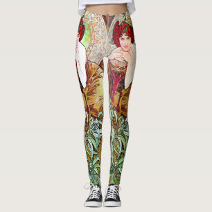 Leggings Alfons Mucha 1900 las piedras preciosas esmeralda