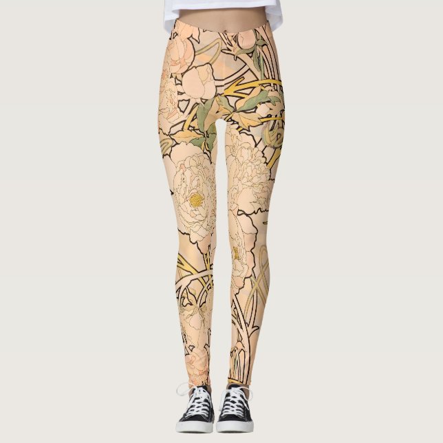 Leggings Alfonse Mucha Art Nouveau Peonies (Anverso)