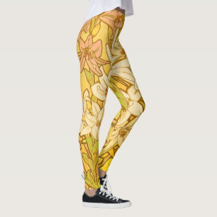 Leggings Alfonse Mucha Flores de lirio Art Nouveau